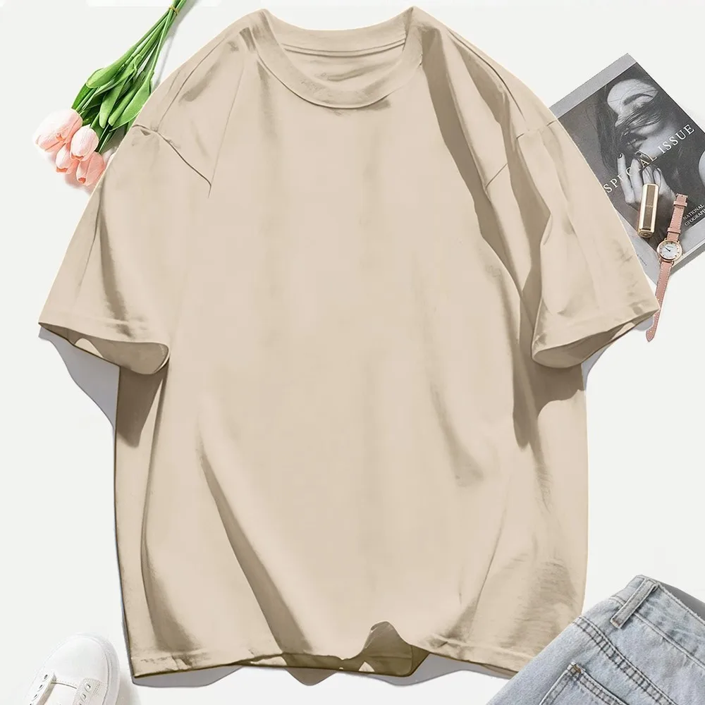 Y2K Woman 100% Cotton T Shirts Solid Color Casual T-Shirt O-Neck Summer Tops For Women Fashion Oversized Female Sportswear - Image 15