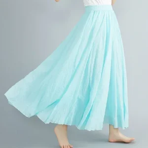 28-Color Mori Girl Literary Cotton Linen Dress Elastic Waist A-line Expansion Skirt Solid Color Ethnic Style Women Long Skirts