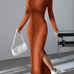 Spring and summer 2024 new style knitted slim lapel long sleeve dress pit strip solid color tight skirt