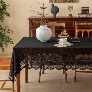 1pc black lace tablecloth with phoenix tail flower embroidery for a wedding, suitable for outdoor parties and home decoration