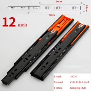 2Pcs Metal Buffer Drawer Slides 12-20 Inch Track Width 45mm Mute Three-Section Rail Sliding Furniture Hardware Fittings