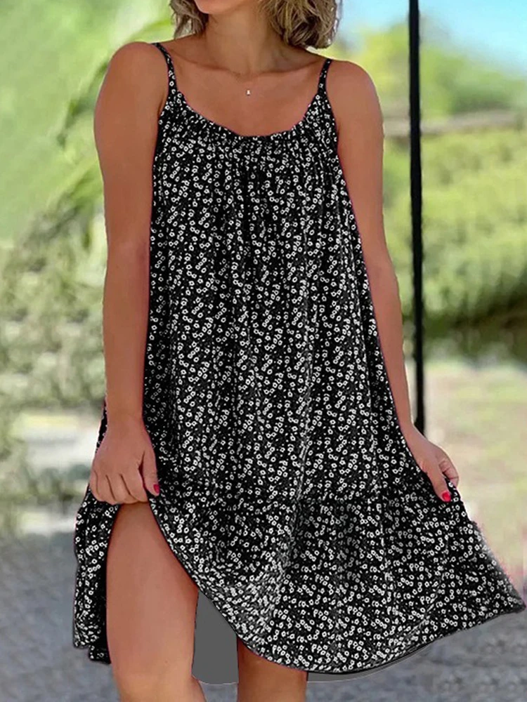 2026 Summer New Cross border Amazon European and American Leisure Style Printed Sleeveless Large Swing Strap Dress - Image 4