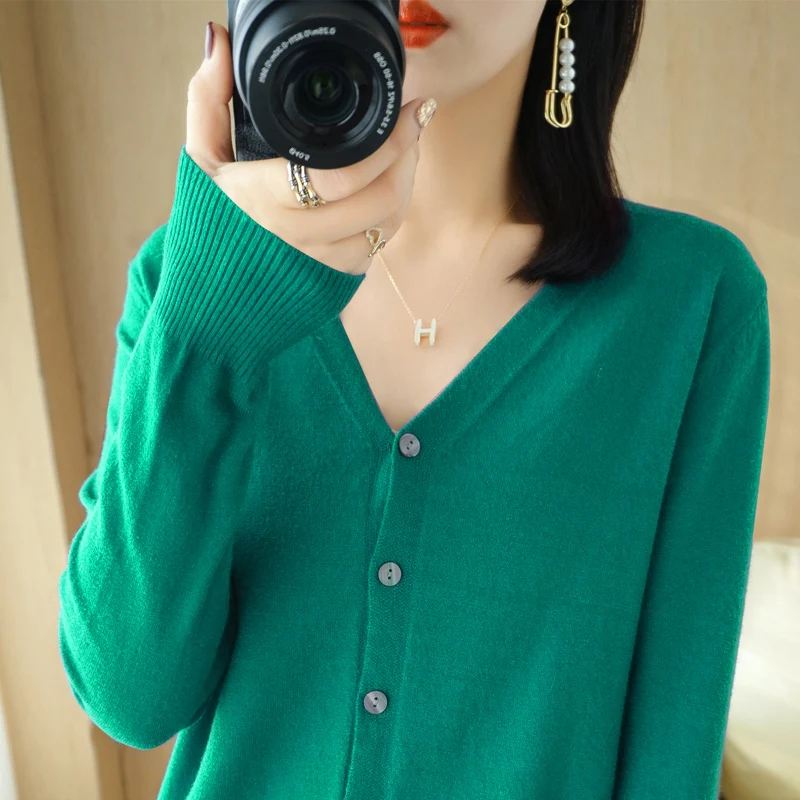 Early Autumn New Andy Cashmere Knit Cardigan V-Neck Solid Color Fashion High-Grade Comfortable Loose Casual Knitwear -GH021 - الصورة 15