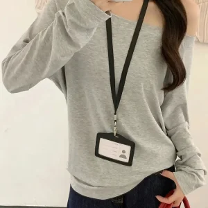 Oversize Off shoulder Long sleeve T shirt Women Solid color Casual Tops Lady Spring Autumn Basic Tees Korean style Youth Blouses