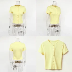 Tuularose Fashion New T-Shirt Women's Casual Solid Slim-Fit Crew Neck Cardigan T-Shirt Summer Office Lady Vacation Female Tops