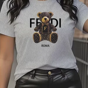 summer Graphic T-Shirt Short Sleeve Crew Neck with Soft Comfortable Spring Women's Light Blue Casual Teddy Bear