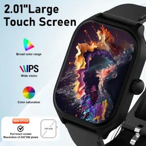LAXASFIT New Smart Watch 2.01-inch HD Full Touchscreen Sports Fitness Watch Bluetooth Call Smartwatch Men Women Holiday Gift
