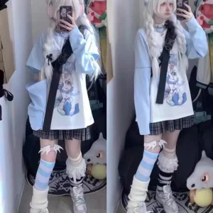 Japanese Woman Clothing With Removable Sleeve T-shirts Short Long Sleeve Female Clothing 2000s Summer Spring Kawaii y2k Clothes