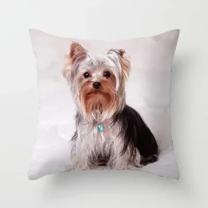 Cute Dog Print Pillowcase Bedroom Sofa Waist Cushion Cover Yorkshire Bichon Yorkshire Decoration Car Decorative Cushion