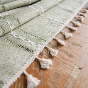 Cotton Linen Stripe Tassel Tablecloth Stain Resistant Dust-Proof Table Cover for Kitchen Dinning Tabletop Decoration Rectangular