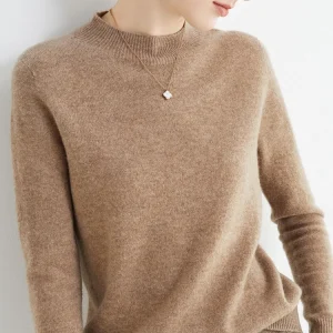Women 100% Merino Wool Sweater For Autumn Winter  First Line Seamless Half-high Collar Pullover Basic Top OL Solid Soft Cashmere