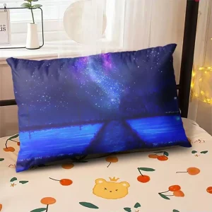Starry Sky Sunset Sea Pillow, 2D Night Scene Pillow Core and Case Set, Aesthetic Pillow for Student Dormitory