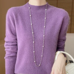 Women's Elegant Basic Style Pullover 100% Merino Wool Knitwear Autumn Winter Warm Solid Casual Loose Exquisite Clothing Tops