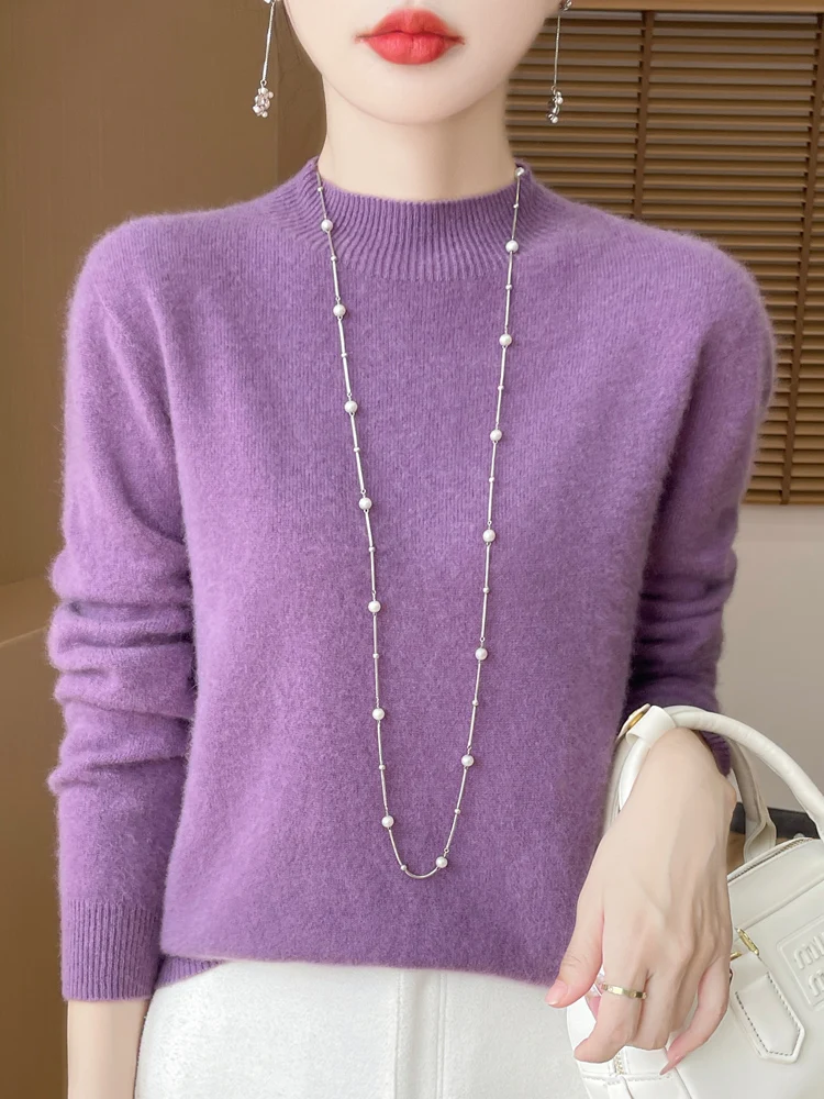 Women's Elegant Basic Style Pullover 100% Merino Wool Knitwear Autumn Winter Warm Solid Casual Loose Exquisite Clothing Tops - Image 5