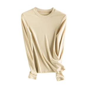 SuyaDream, Women Bottoming T Shirt, 28%Wool 37%Cotton, Long Sleeves, Solid Basic Thermal Shirt, 2025 Autumn Winter Top