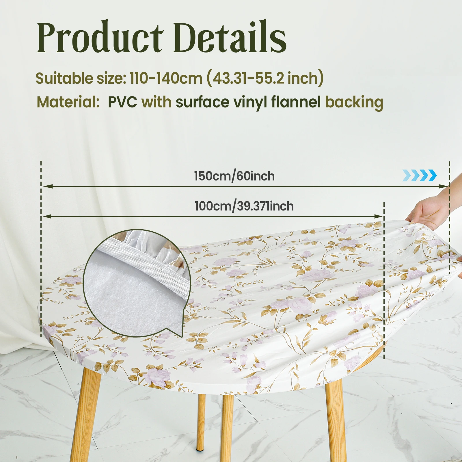 Elastic Round Table Cover Fitted Vinyl Waterproof Tablecloth Reusable Flower Dining Table Cloth For Home Table Protector Decor - Image 7