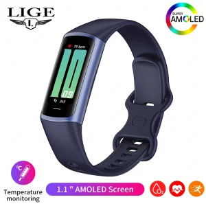 LIGE New Fashion Smartwatch Men Women Temperature Blood Oxygen Monitoring Bracelet Sports Waterproof Smart Watch For Man Laides
