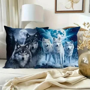 Home Decor Wolves In Moonlit Forest & Snow Pillow Covers Pattern Cushion Cover Suitable For Sofa Bedroom Car Pillow Cover