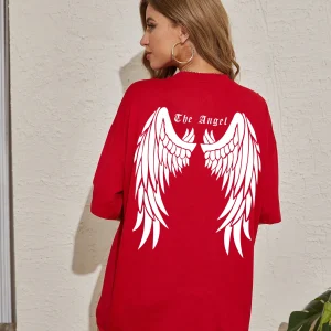 Dark Angel Wing Hot sale Graphic Printed T-Shirts For Women Loose Oversized Clothing Hip Hop Street Tshirt Cotton Short Sleeves