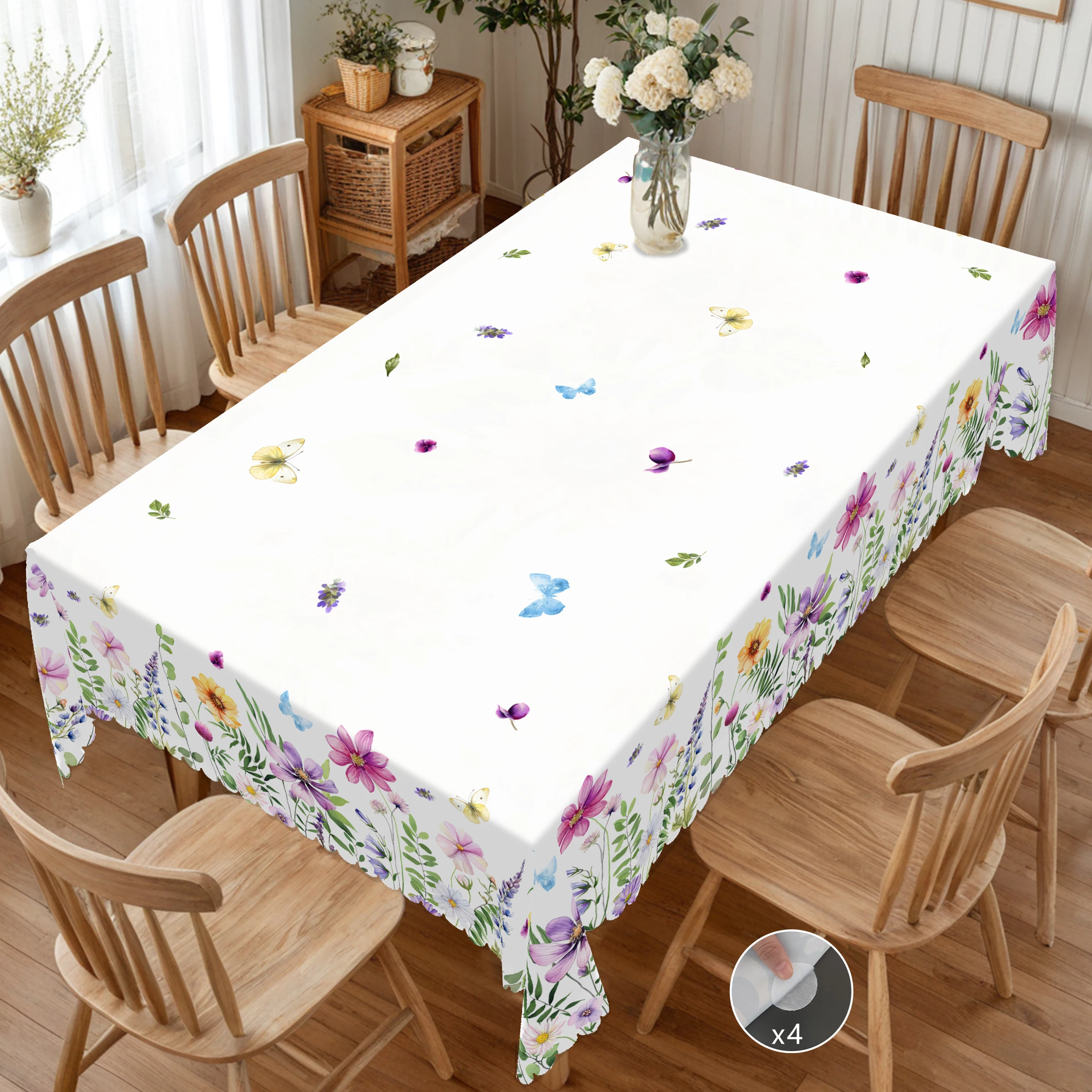 1 Piece of Spring and Summer Romantic Retro Floral Pattern Round Tablecloth, Butterfly Print Rectangular Tablecloth, Home Kitchen Table Cover, Indoor and Outdoor Use, Home Decoration, Holiday Gift for Family Friends - Image 4