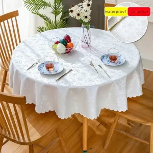 1pc Waterproof, Oil-Proof and Wash-Free Table Cloth,Luxurious Round Tablecloth with Rose Pattern, Round Tablecloth