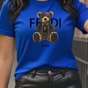 summer Graphic T-Shirt Short Sleeve Crew Neck with Soft Comfortable Spring Women's Light Blue Casual Teddy Bear