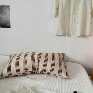 Cotton Pillowcase Stripe Single Pillow Solid Color Stripe Ins Cotton Washed Cotton Pillowcase Household