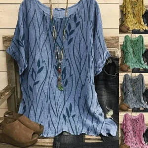 Plus Size S-8XL Women Casual Loose Leaves Print Blouse T-shirt Vintage Blouse Unique Half Sleeves Top Shirts