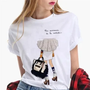 Paris Girl Europe and America Fashion Loose Ins White Short-sleeved T-shirt Woman Graphic T Shirts Harajuku Women Clothes