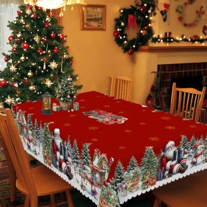 1 Piece of Christmas Round and Rectangular Tablecloth, Available in Various Sizes, for Christmas and New Year, Santa Claus and Snowman Red Tablecloth, Christmas Yard Tablecloth Decoration, Suitable for Daily Home Kitchen and Party Use, Gift