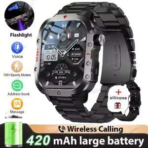 Outdoor 100+Sports Smart Watch Waterproof 2.01 inch HD Screen LED Flashlight Bluetooth Talking Smartwatch Men Women Holiday Gift