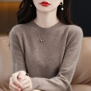 Fashion 100% Merino Wool Sweater Elegant Cashmere Pullover Women O-Neck Long Sleeve Knitwear Basic Clothing Jumper Tops