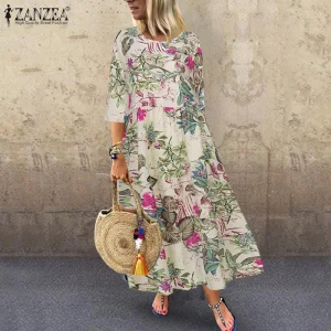 Women's Summer Short Sleeve Sundress ZANZEA Woman Floral Printed Dress Bohemian Elegant Casual Oversized  Holiday Long Dresses