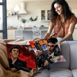 Hot Classic Movie Scarfaces Pillow Covers Cartoon Sofa Decorative Home Double-sided Printing Short Plush Cute Cushion Cover