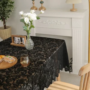 Black French Lace Tablecloth With Phoenix Tail Pattern For Living Room And Dining Table Decoration