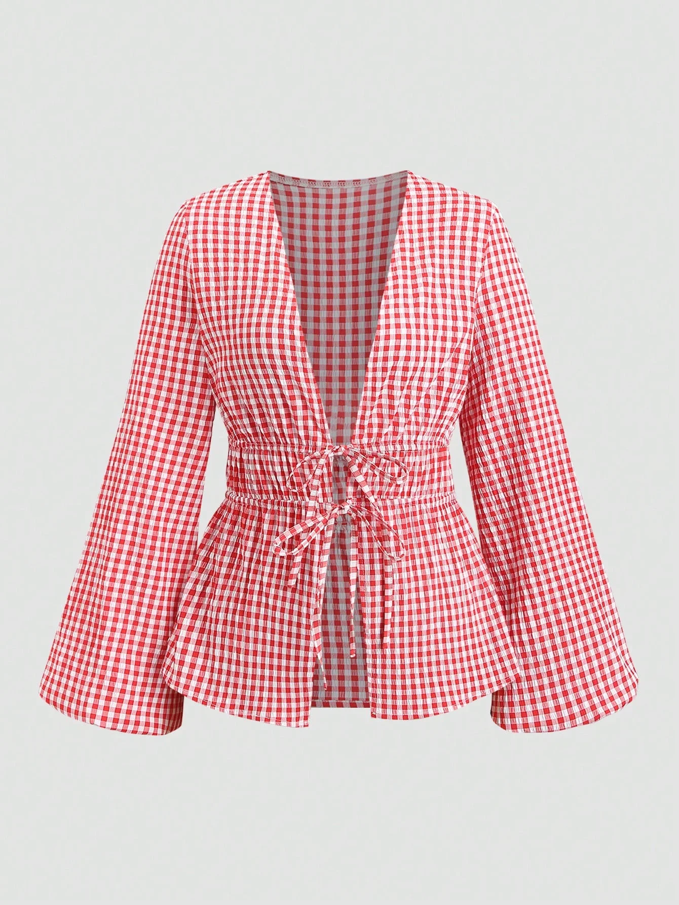 Striped Tie Bow Puff Sleeve Shirt - Image 12
