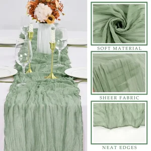 90*180CM 1Pcs Green Cheesecloth Table Long Runner Bohemian Gauze Tablecloth Decoration for Wedding Party Banquet Bride Shower