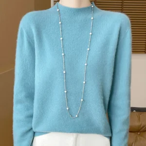 Women's Elegant Basic Style Pullover 100% Merino Wool Knitwear Autumn Winter Warm Solid Casual Loose Exquisite Clothing Tops