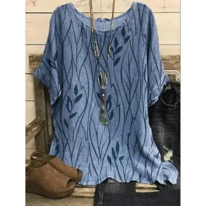 Plus Size S-8XL Women Casual Loose Leaves Print Blouse T-shirt Vintage Blouse Unique Half Sleeves Top Shirts