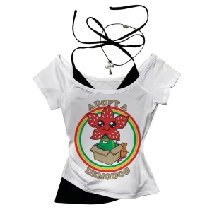 Hawkins Demogorgon White Short Sleeve Vintage Basic Tees Ladies Clothes Grunge Graphic Top Casual T Shirt Women