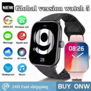 2026 New Global Version Watch 5 Men Women HD AMOLED Screen Heart Rate Bluetooth Call GPS Track Waterproof Sports Smart Watch
