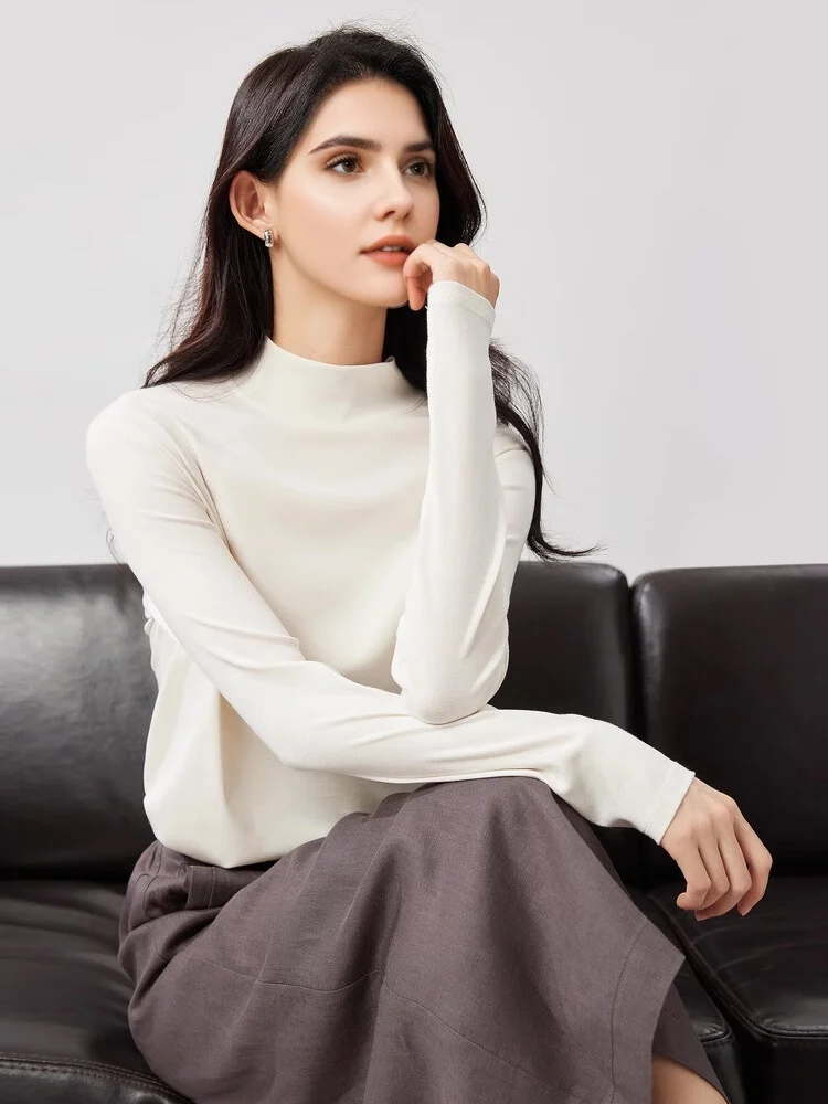 SuyaDream, Women Bottoming T Shirt, 28%Wool 37%Cotton, Long Sleeves, Solid Basic Thermal Shirt, 2025 Autumn Winter Top - Image 6