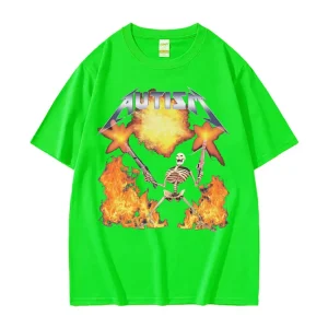 Autism Skeleton Meme T Shirt Human Funny Skull Men's Women Harajuku Gothic Vintage T Shirts Summer Cotton T-shirt Streetwear