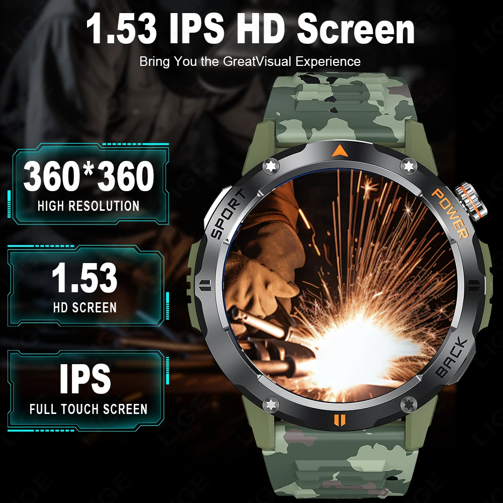 LIGE Smart Watch Men's Sports Watch Compass Flashlight 400mAh Large Battery Bluetooth Call Outdoor Waterproof Durable Smartwatch - Image 2