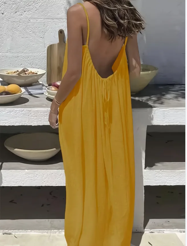 2026 New Women's Strap Dress Open-Back Loose Homewear Dress - Image 7
