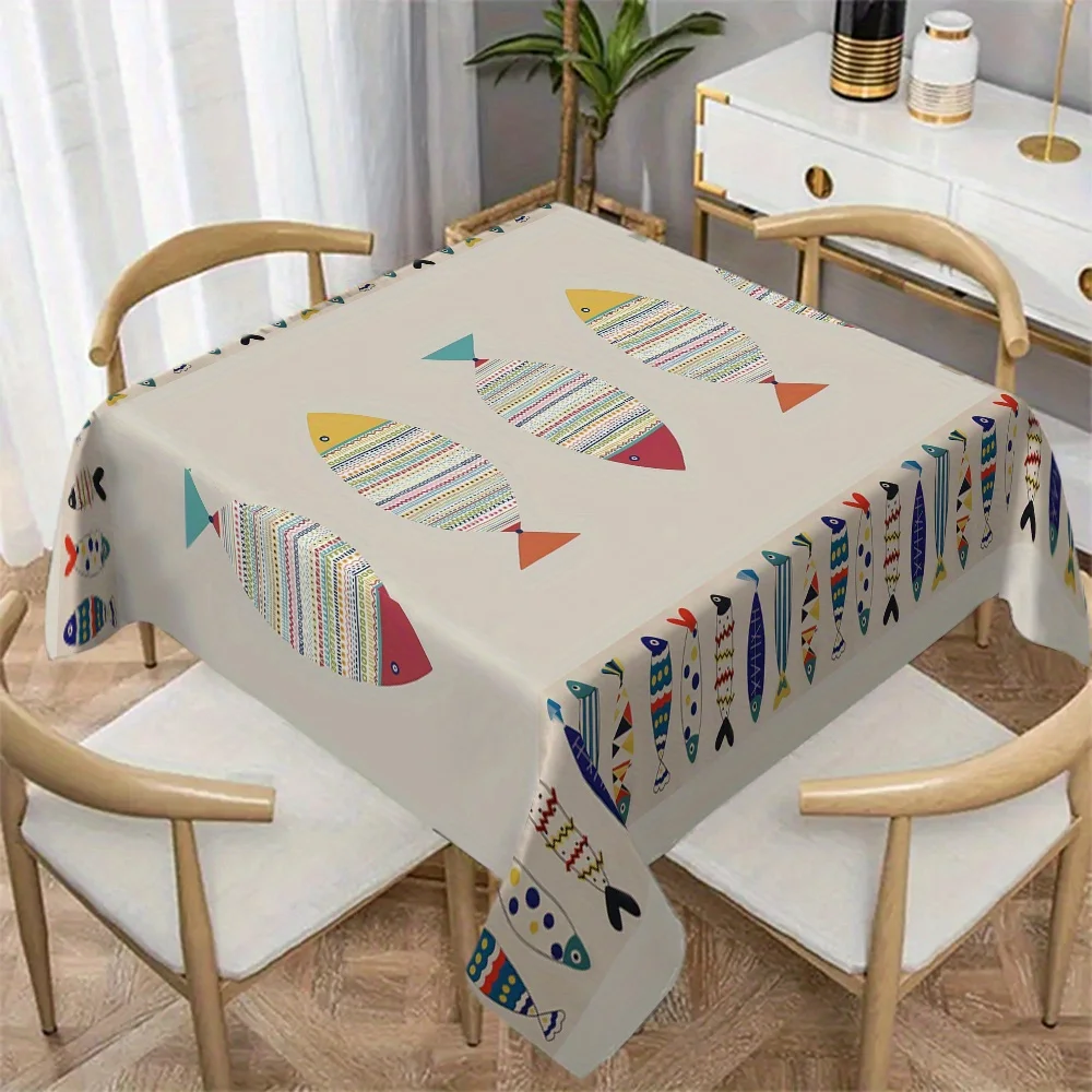 Colorful Fish Pattern Decorative Print Rectangular Tablecloth Suitable for Dining Coffee Table Use Party Decoration Tablecloth - Image 2