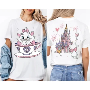 2025 Summer New The Aristocats Cartoon Anime Printed T-shirt Women's Fashion Casual T-shirt Mary Cat Crazy Teacup Party Shirt