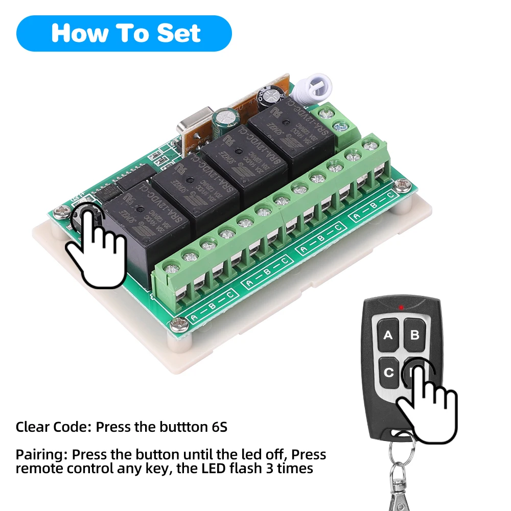 Universal Wireless Remote Control Switch DC 12V 4CH Relay Receiver Module With 4 Channel RF 433 Mhz Transmitter Electronic Lock - الصورة 5
