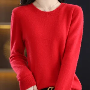 Women 100% Merino Wool Sweater O-Neck Long Sleeve Cashmere Knitwear Pullover Aliselect Fashion Autumn Winter Clothing Tops