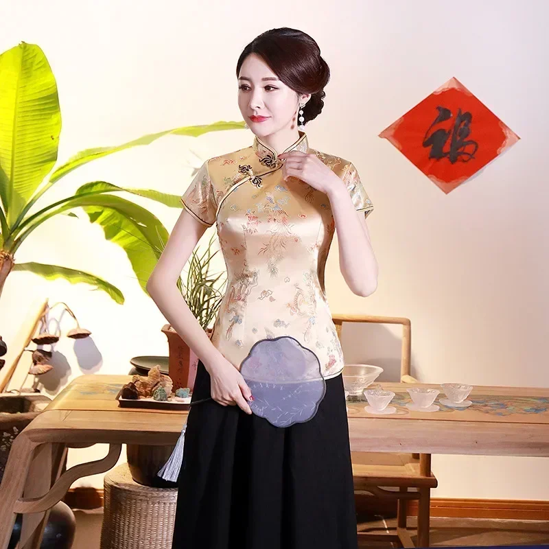 Elegant Ethnic Style Streetwear Cheongsam Qipao Tees Fashion Clothes Tshirts Vintage Shirts for Women Y2k Tops Women Clothing - الصورة 12